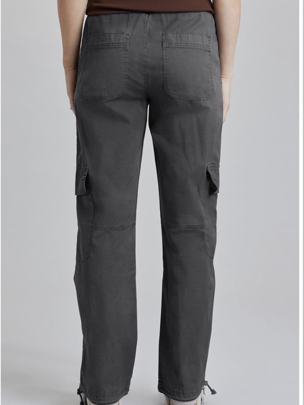 Women's Wide-Leg Cargo Pants with Drawstring Waist - Charcoal - Picture 3 of 4